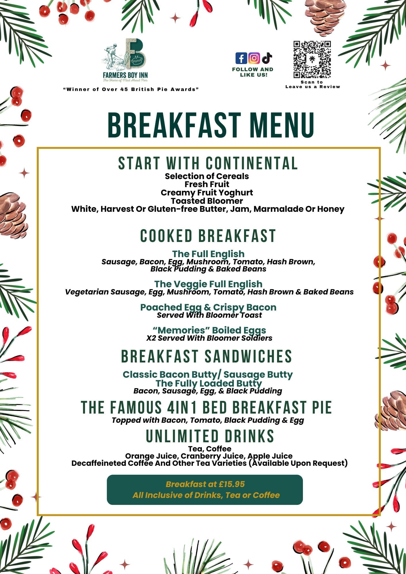 Breakfast Menu at The Farmers Boy Inn