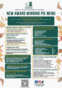 The Pie Menu at The Farmers Boy Inn, Gloucestershire