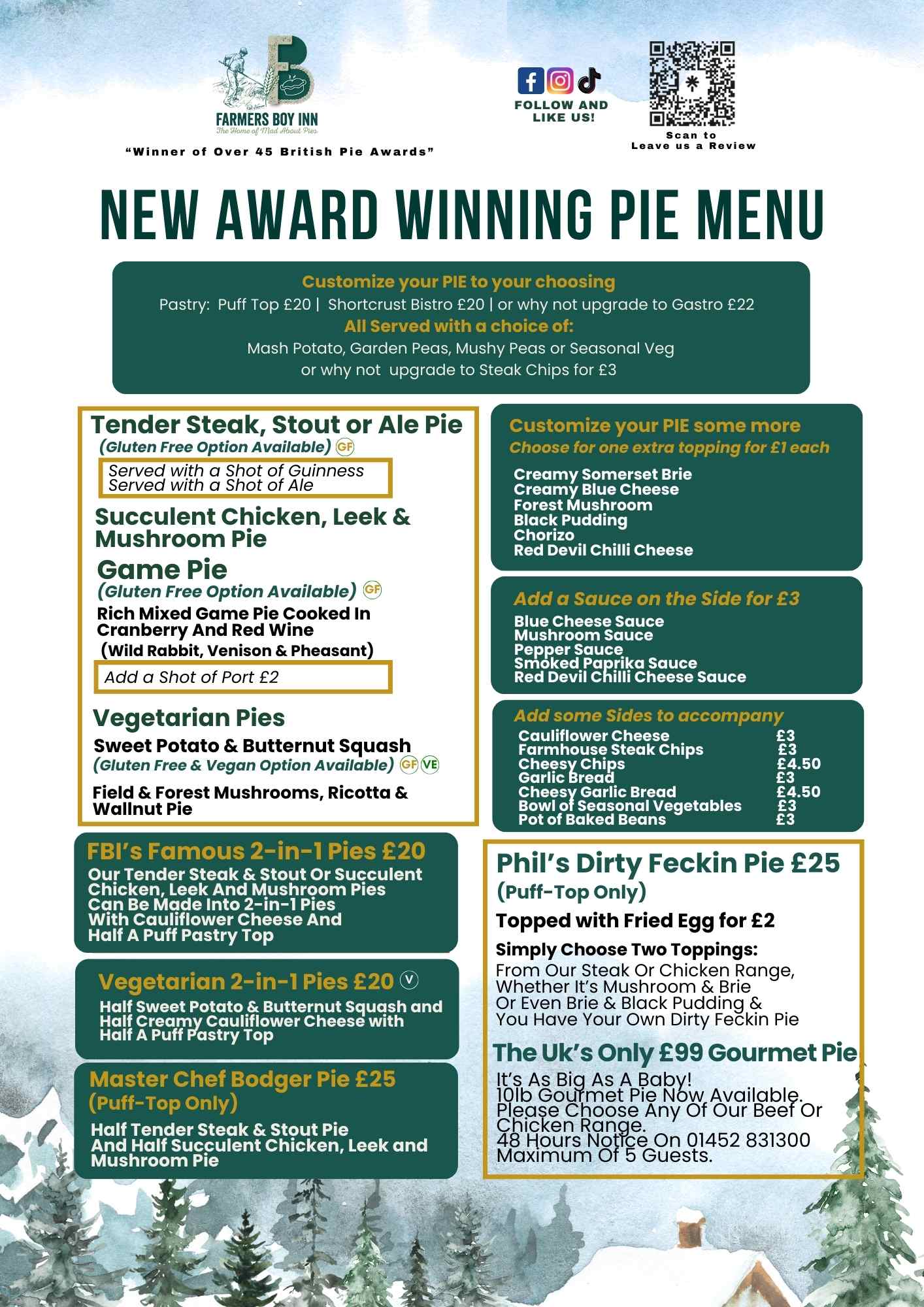 The Pie Menu at The Farmers Boy Inn, Gloucestershire