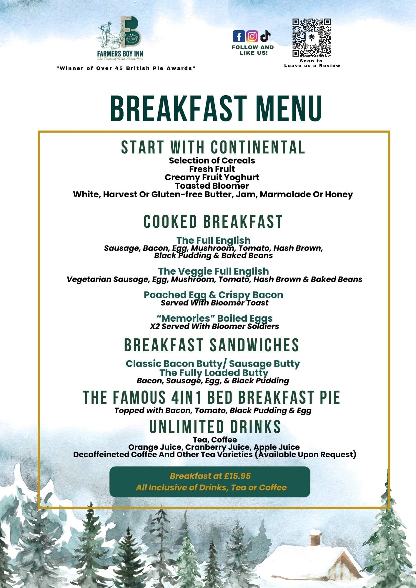 Breakfast Menu at The Farmers Boy Inn