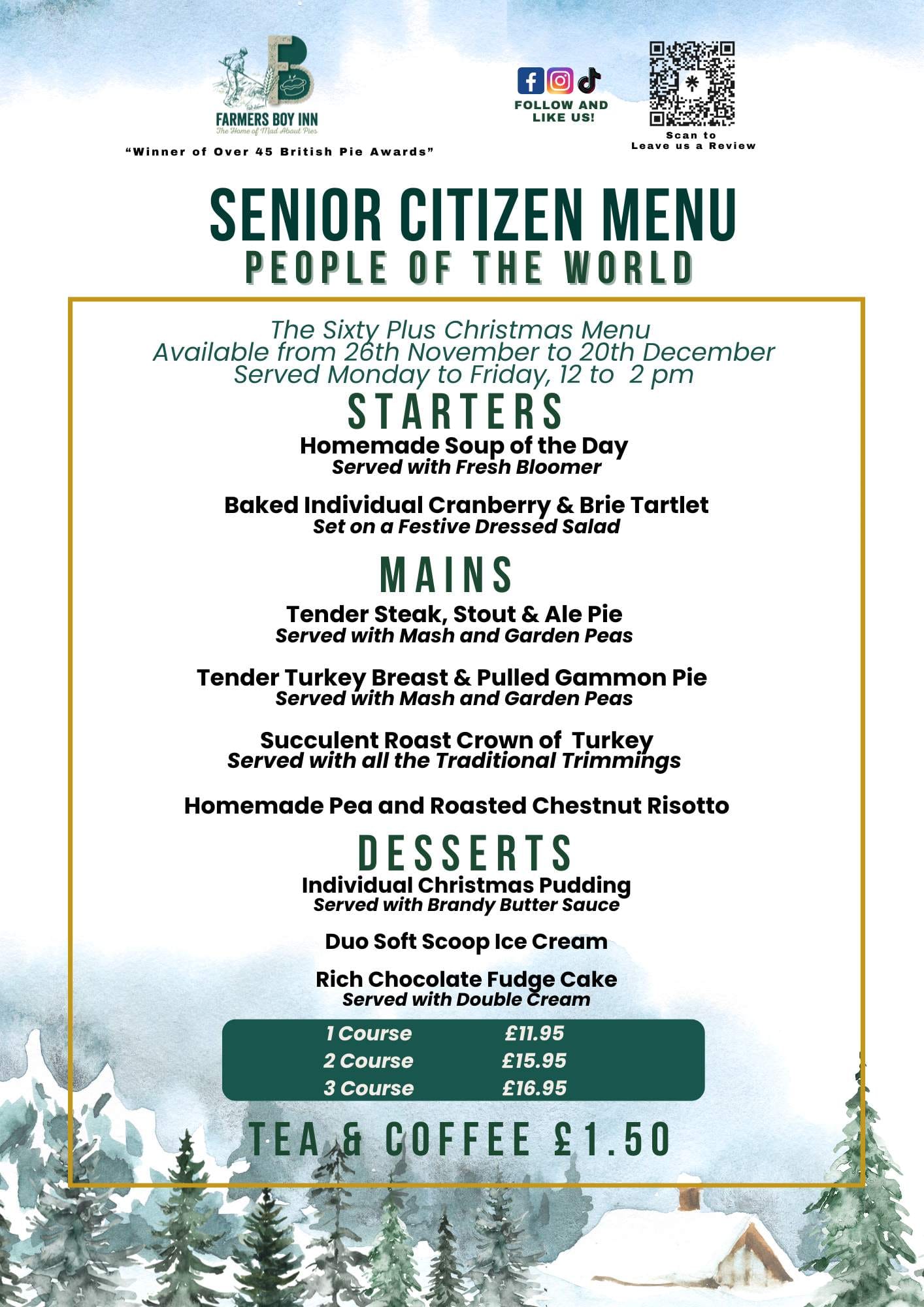 The Senior Citizen Menu at The Farmers Boy Inn, Gloucestershire