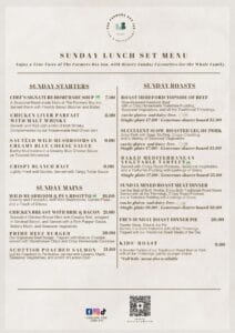 SUNDAY MENU at the Farmers Boy Inn